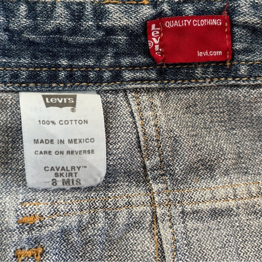 Levis Cavalry Jean Skirt Womens 8 Mis Blue Denim Side Zip Front Slit X Loops - Picture 7 of 10